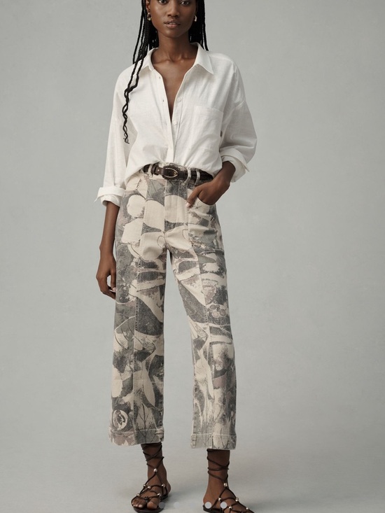 Pilcro Denim - Anthropology Skipper Seamed High-Rise Crop Wide-Leg by Pilcro: Camo Edition